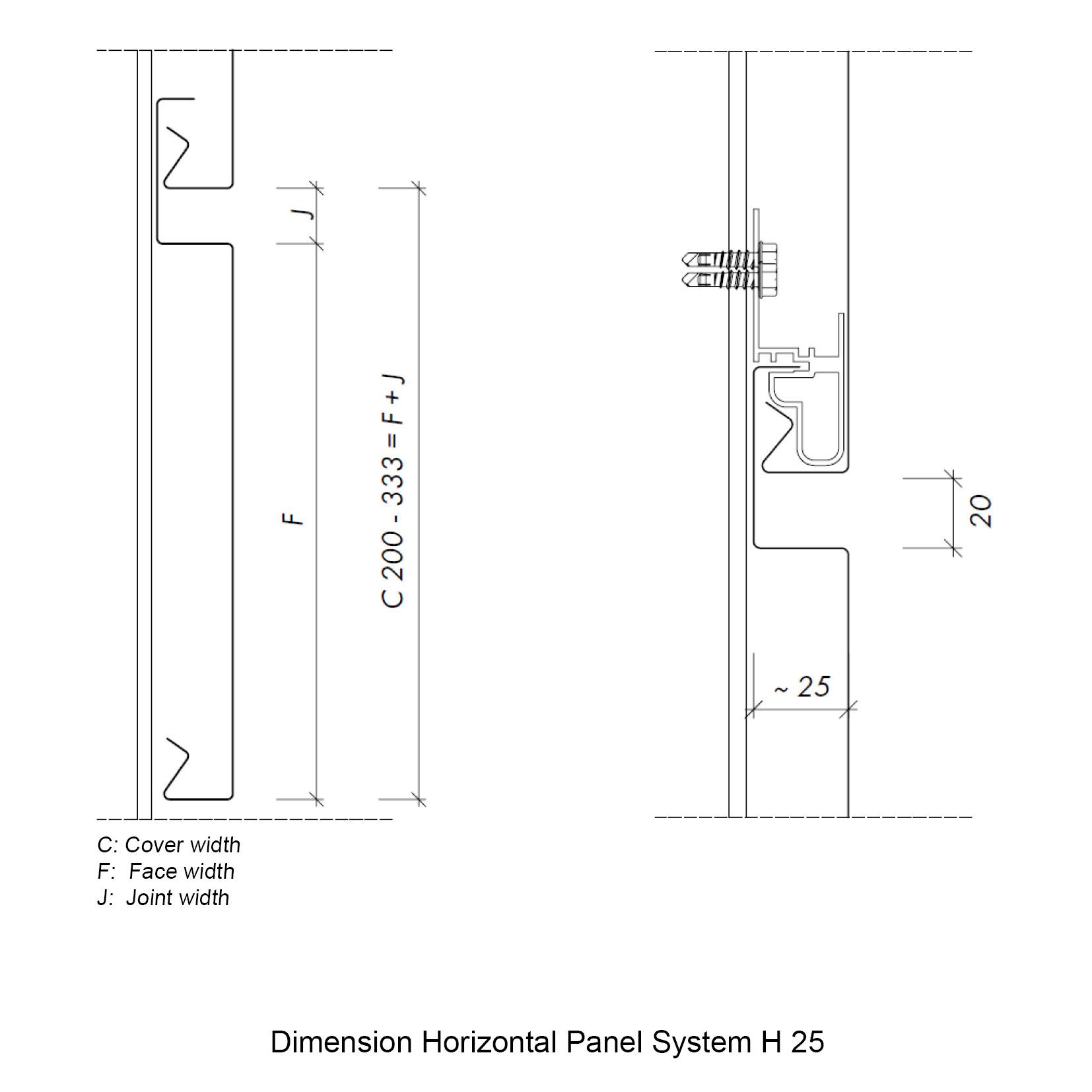 facade horizontal panel measures drawing