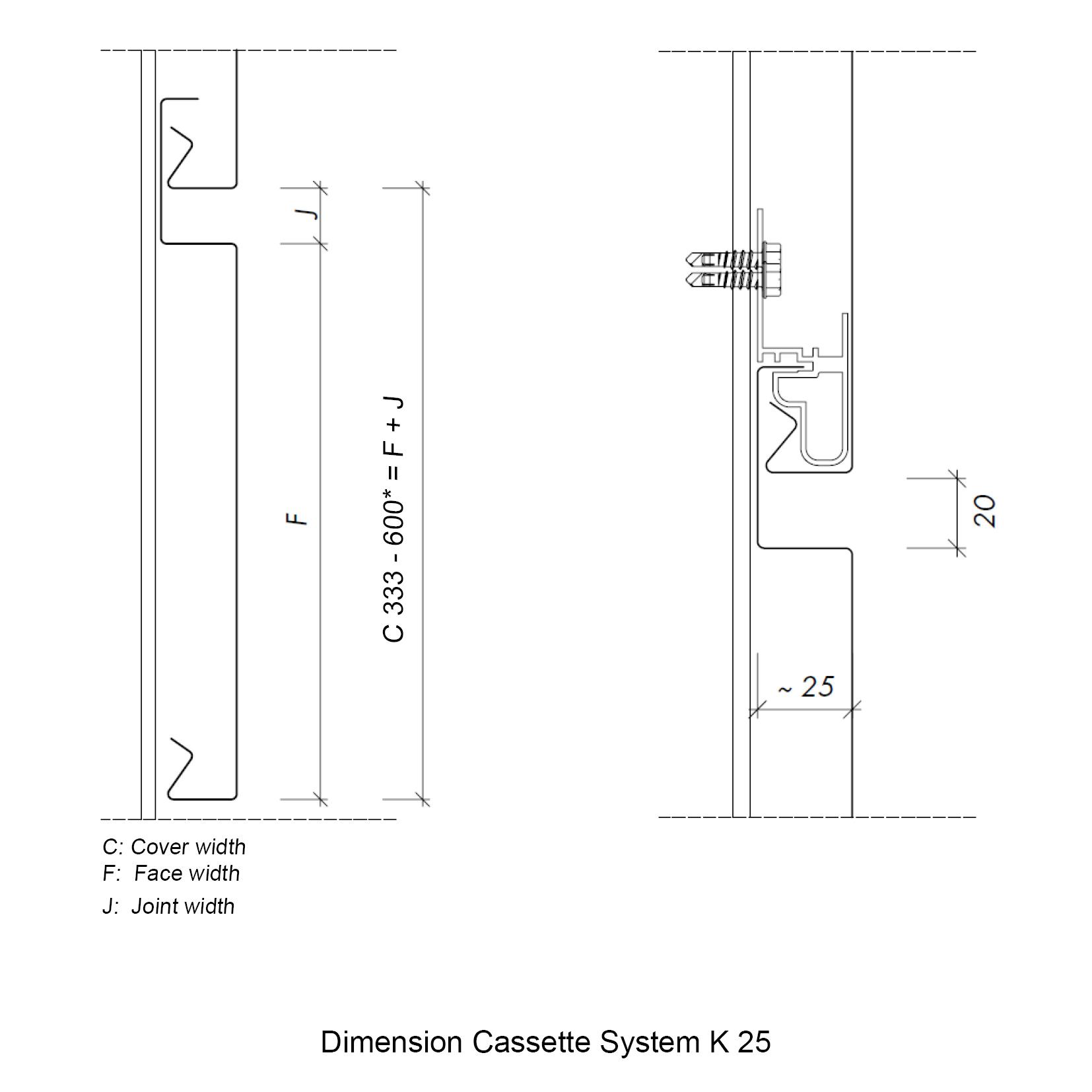 facade cassette measures drawing